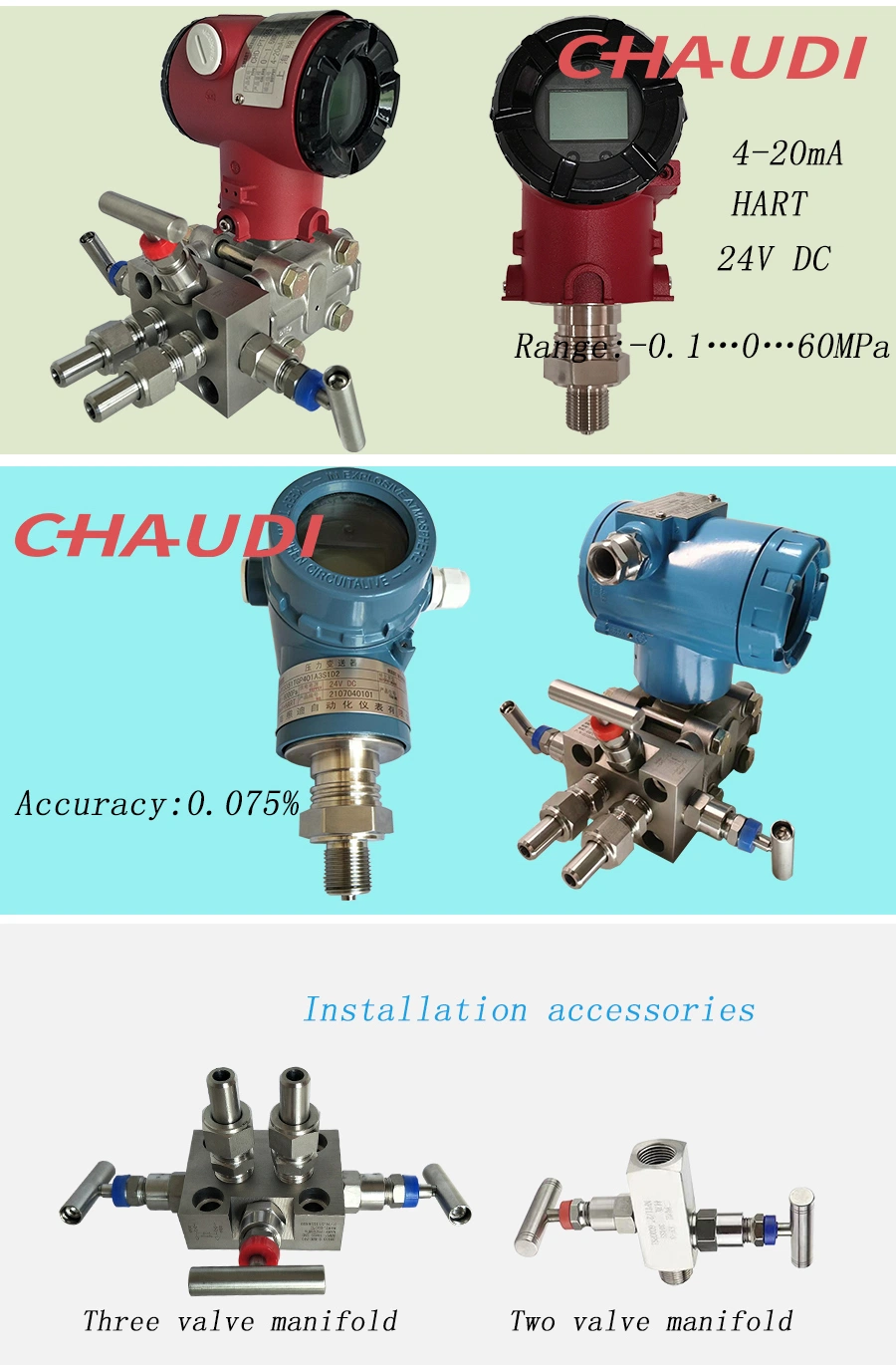 High Precision Stainless Steel Diaphragm Monocrystal Silicon Differential Pressure Transmitter for Liquid